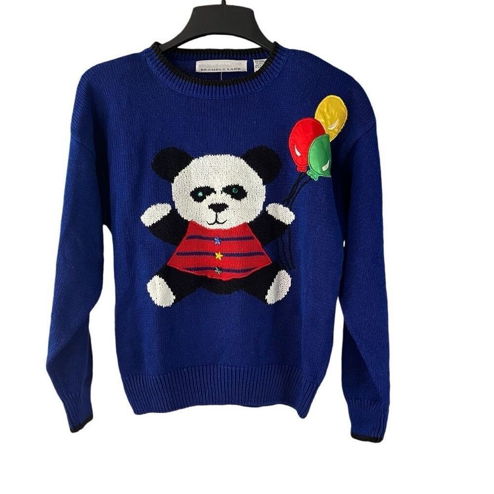 Vintage 90’s Panda Bear Balloon Jeweled Colorful Sweater NWT Size Large
